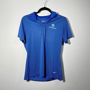 Nike Golf Tour Performance Stripe Polo Shirt Women's Size Large‎ Blue Barclays